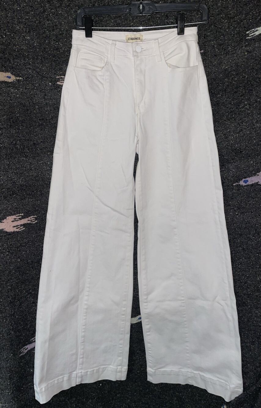 L'Agence Jeans Women's Size 25 White Cotton Blend Flare Leg Pants EUC